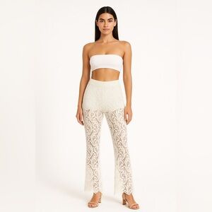 White Lace Overlay Pants Built In Shorts Boho Sheer Festival Beach Size M/L NWT